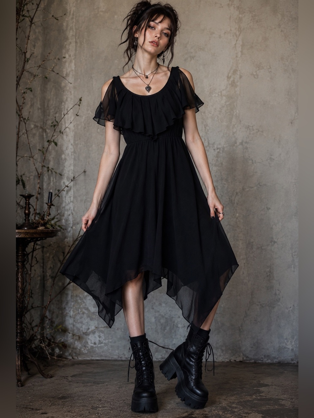 Y2K My Michelle Black Chiffon Handkerchief Dress Juniors Juniors 16 Fairy Grunge